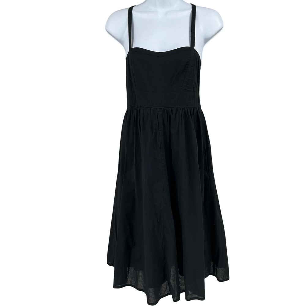 Gap Midi Dress Womens S Black Cotton Swiss Dot Smocked Cross Back Boho Sundress